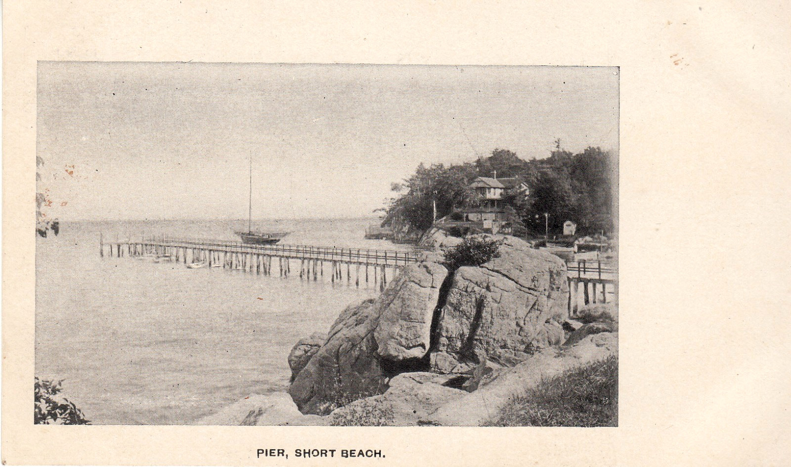 CT Branford Short Beach with View of Pier Sloop Cottage c1907 Unused Postcard
