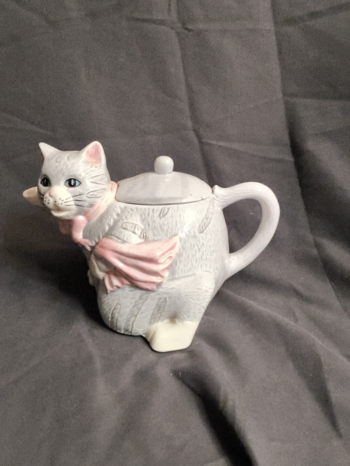 Vintage Otagiri Ceramic Cat Teapot Original Foil Label Japan Grey Tabby...