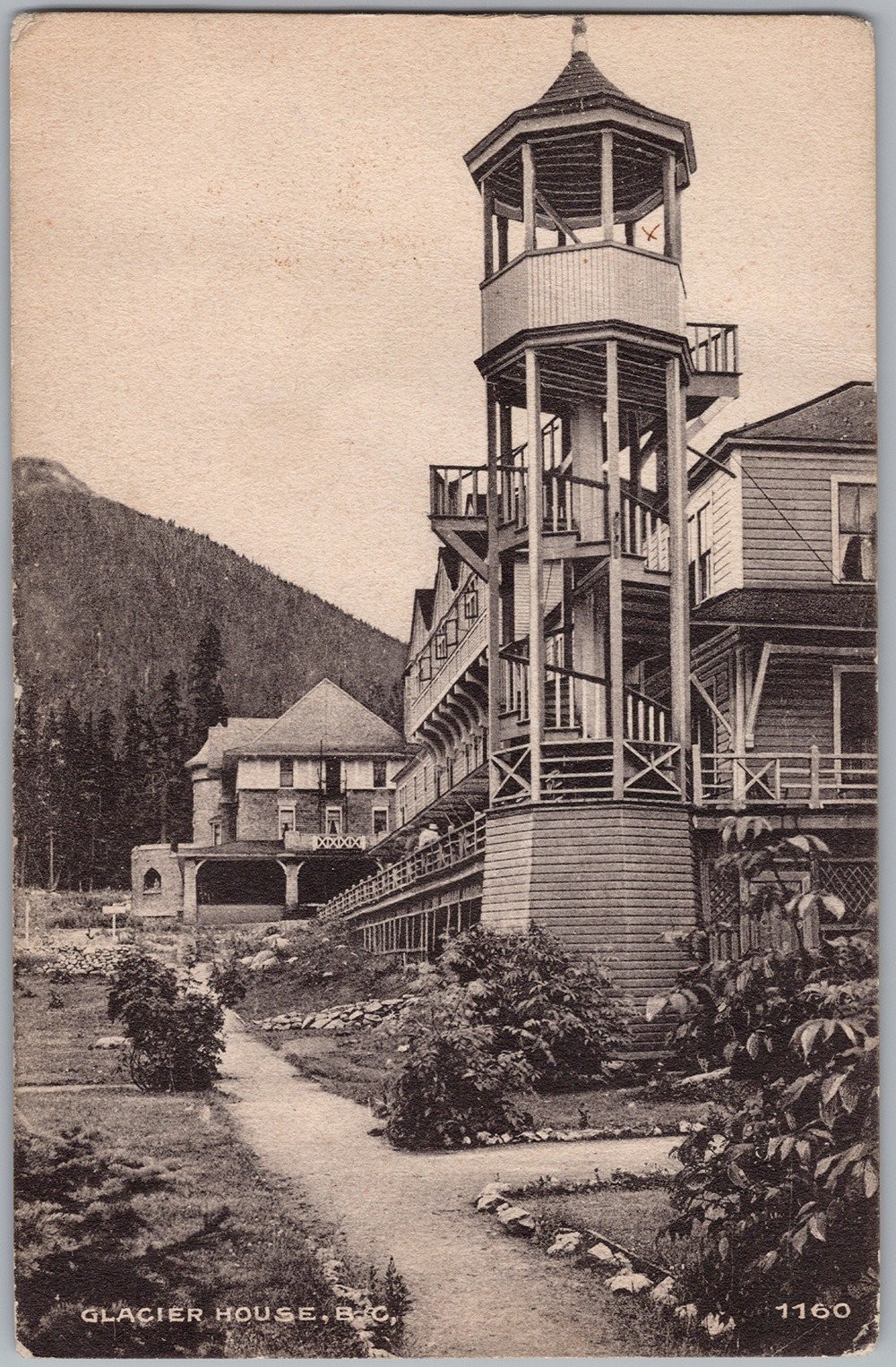 Vintage Glacier House BC Hotel Tower Postcard c.1916 D99