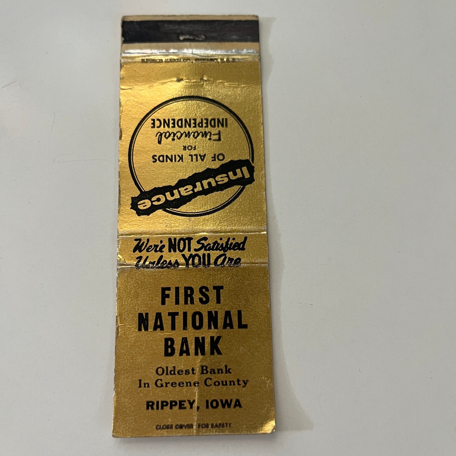 First National Bank Oldest In Greene Rippey IA Vintage Matchbook Cover SMB32-2