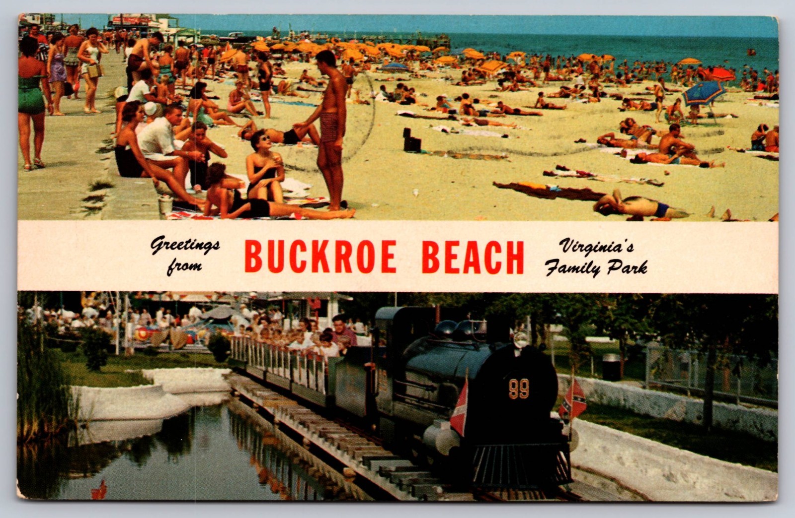 Greetings From Buckroe Beach Virginia\'s Family Park Vintage Postcard c.1967