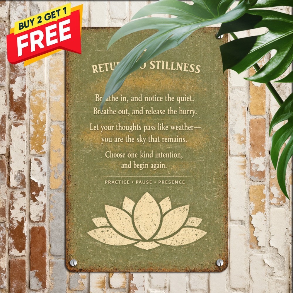 Sacred Lotus Flower Inner Peace Sign 8x12 Yoga Meditation Metal Tin Plaque