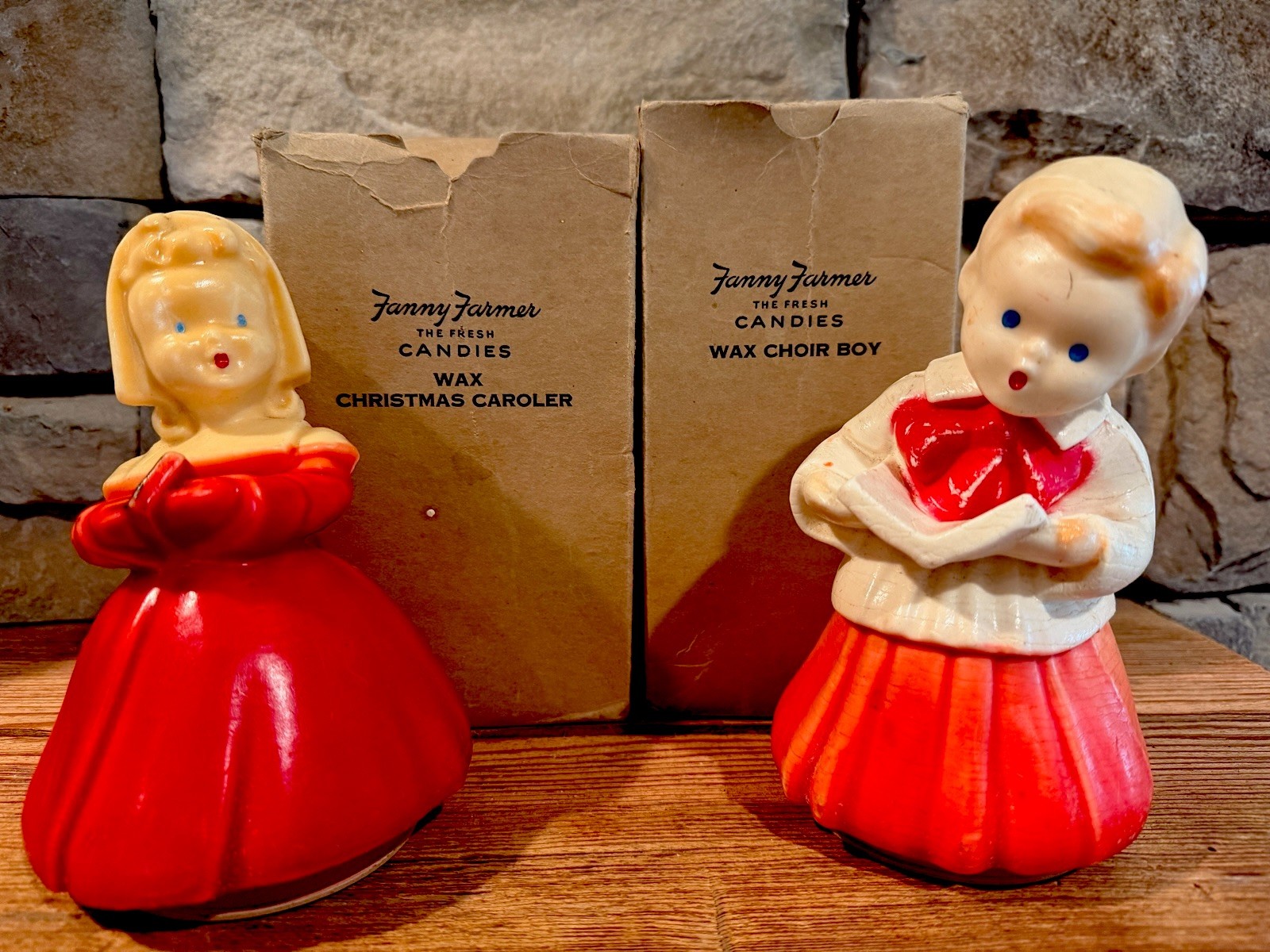 Vtg 1940s Fanny Farmer Wax Candy Container Christmas Caroler & Choir Boy W/boxes