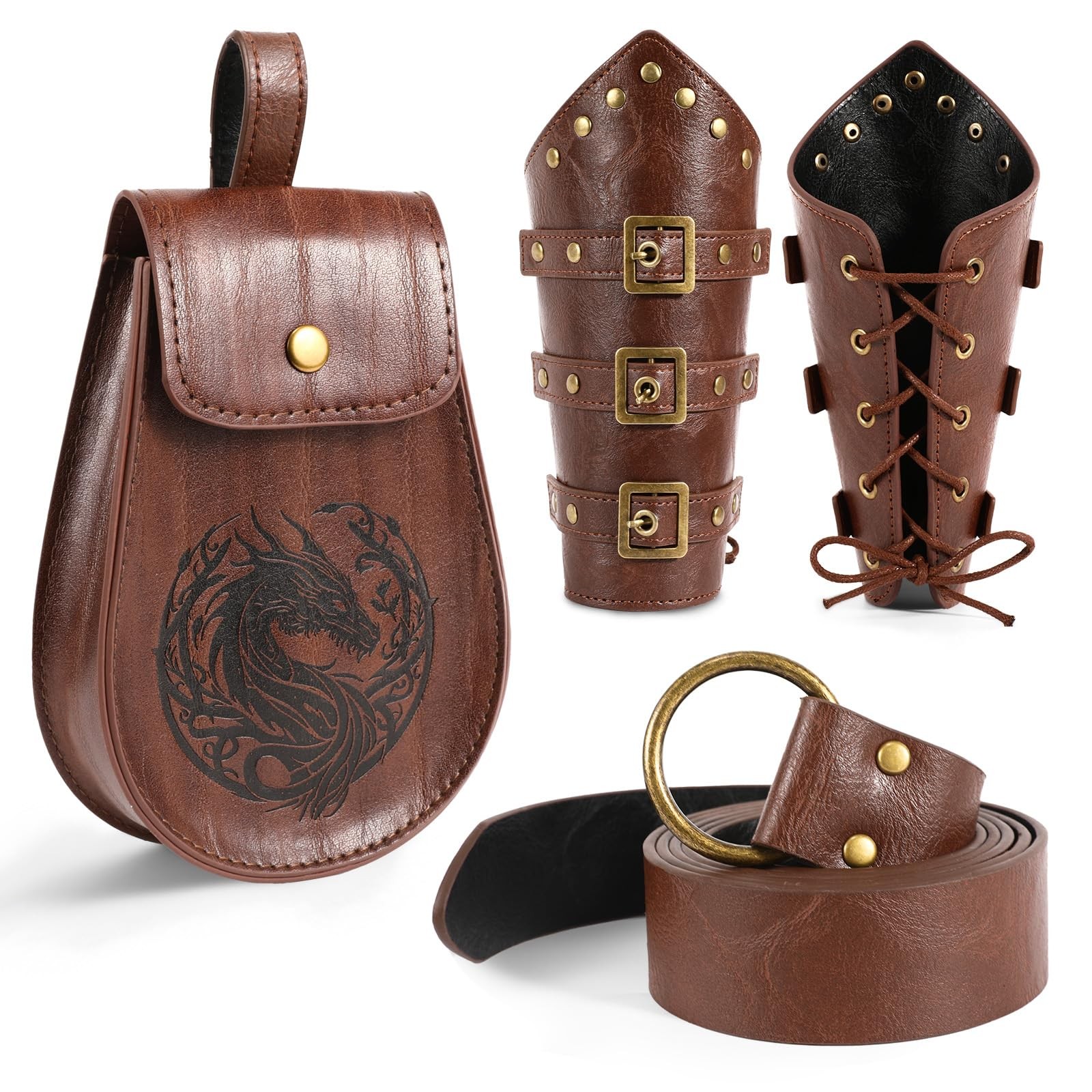 4PCS Renaissance Accessories, Medieval Viking Belt Leather Bracers Pouch Cost...