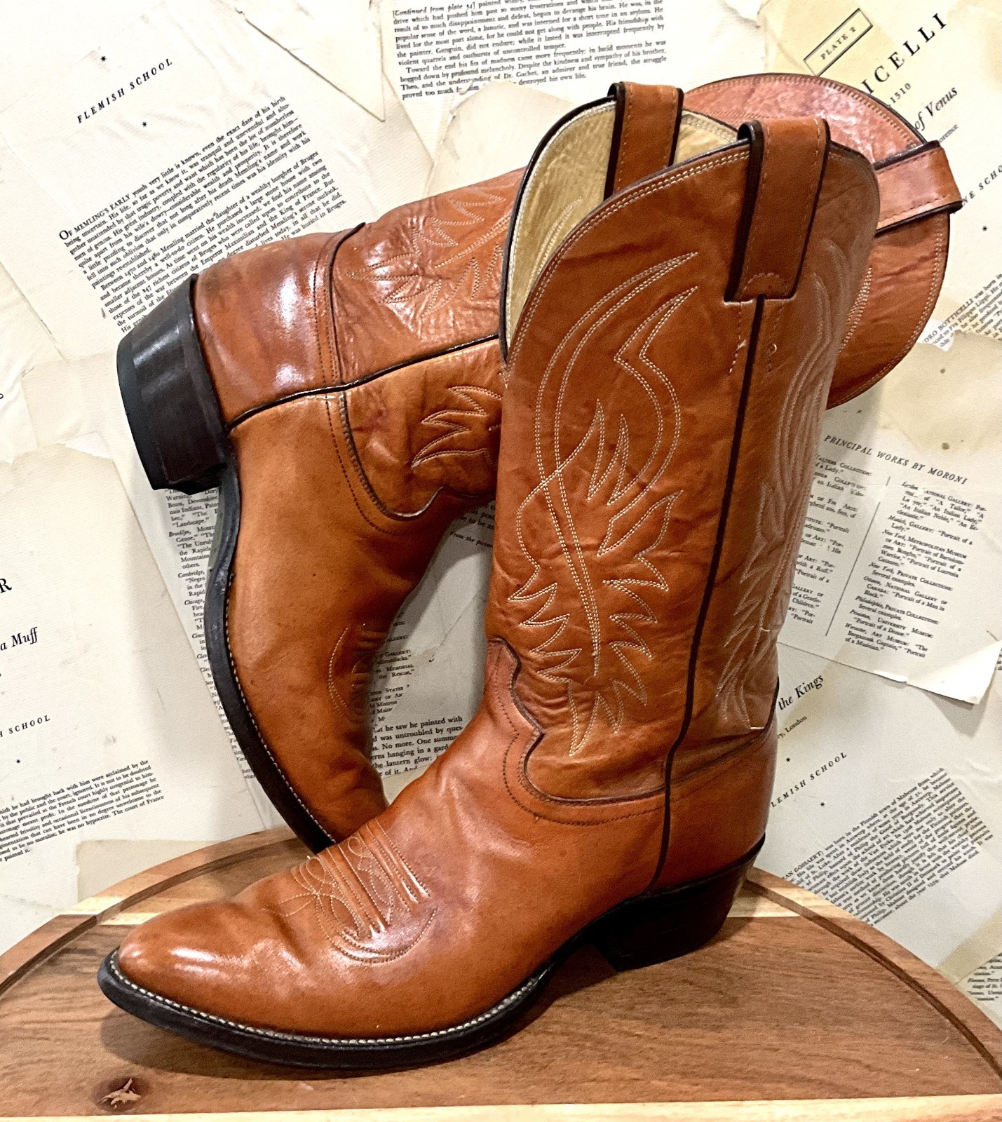 Vintage Justin 8497 Cowboy Boot USA 1970\'s Tan Leather Western 10D GUC