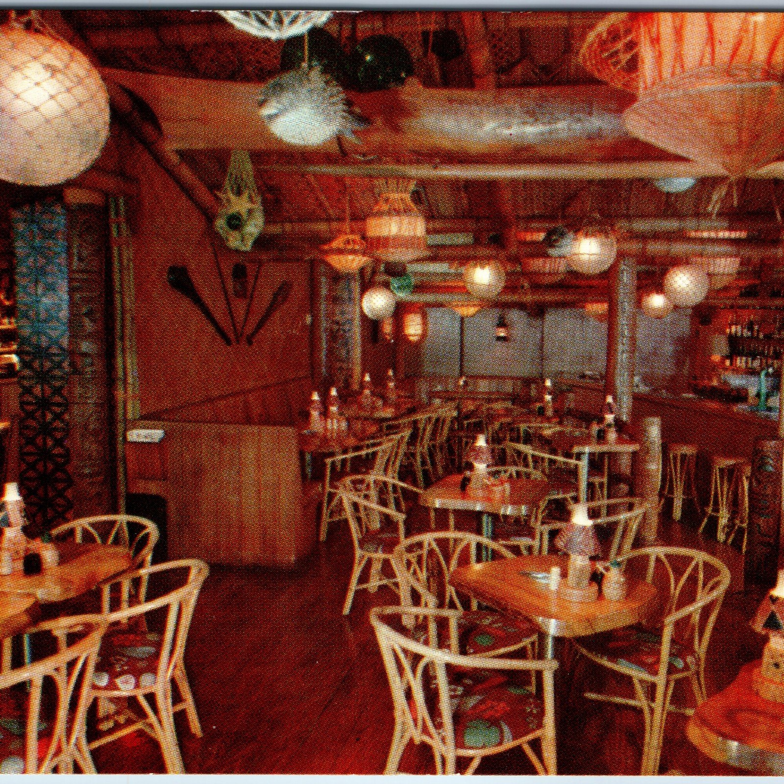 c1950s Denver, CO OUTRIGGER Tiki Bar Cosmopolitan Hotel Polynesian Rattan A378