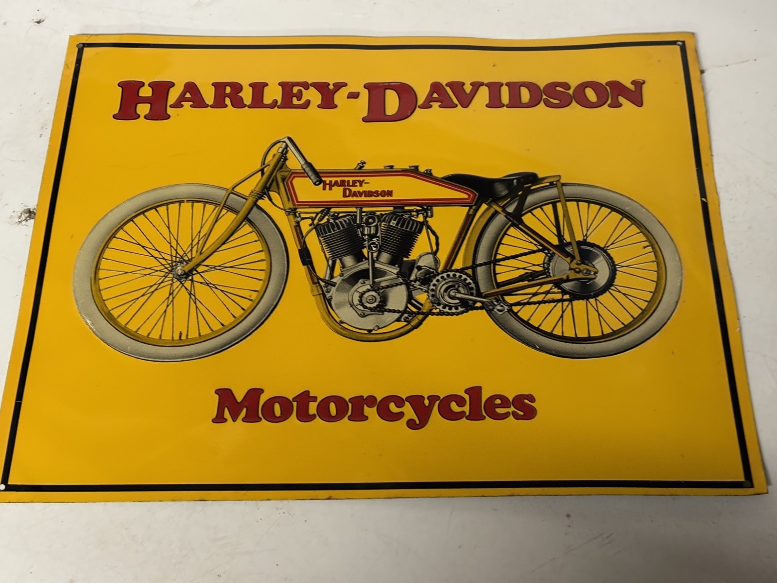 VTG Harley Davidson Motorcycles Yellow Metal Antique Style Advertising Sign