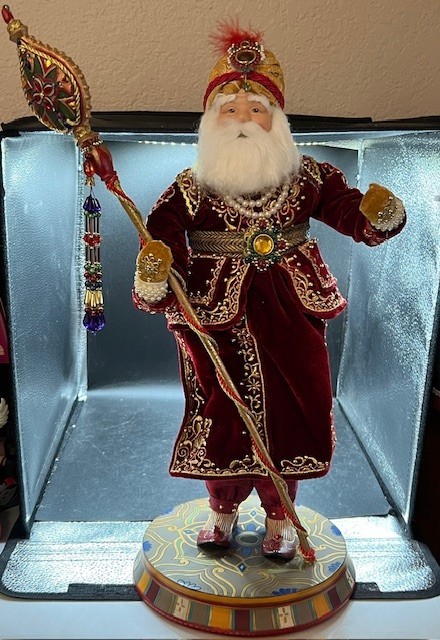 HTF India Indian Santa Christmas Bejeweled Red Velvet Table Accent Figurine 20