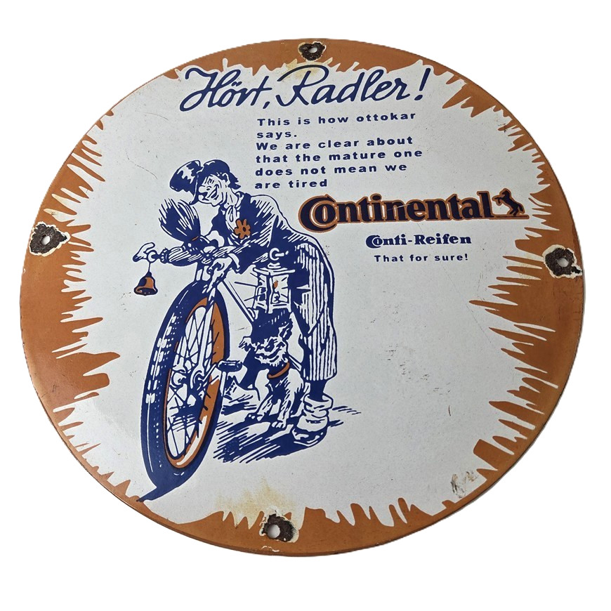 Vintage Continental Porcelain Sign - Auto Car & Bike Tires Gas Pump Sign