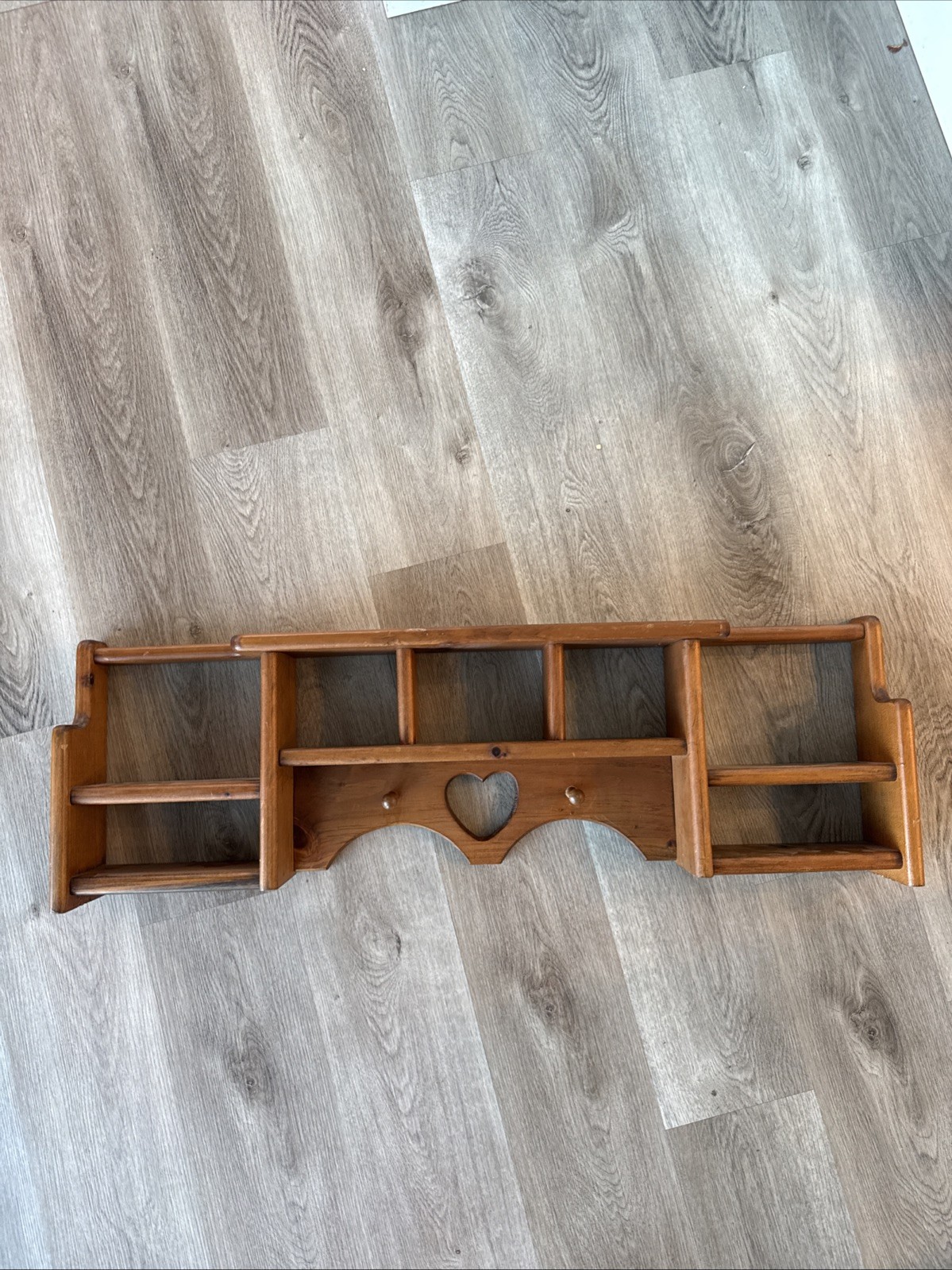 Vtg LARGE Wood Heart Shaped Shelf Hooks 90s Cottage Country Granny Core 37 X 12