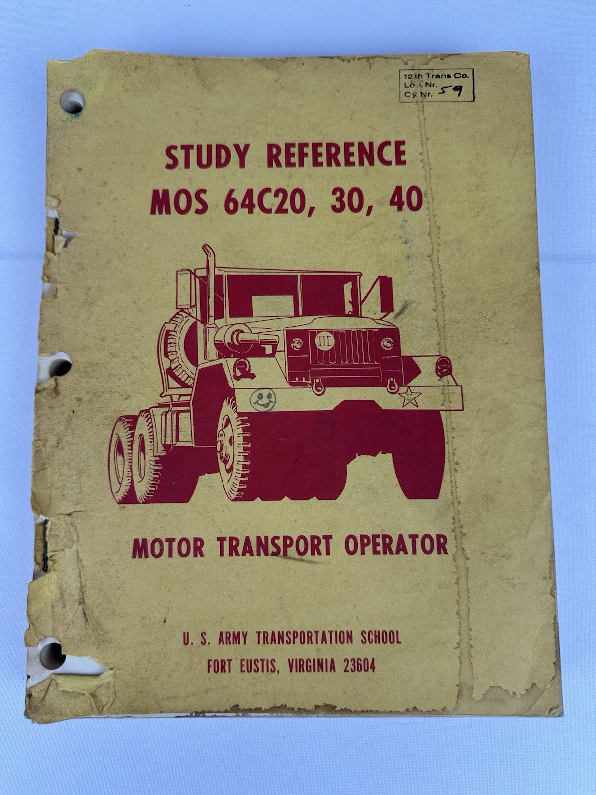 1973 US Army MOS 64C Motor Transport Operator Manual Fort Eustis Vintage