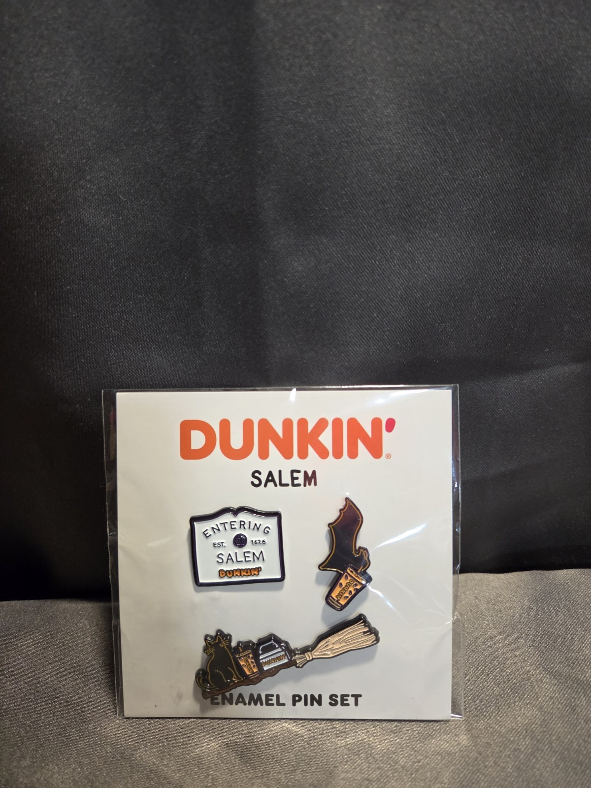 Dunkin' Entering Salem Enamel 3 Pin Set Pin Salem runs on Dunkin Donuts