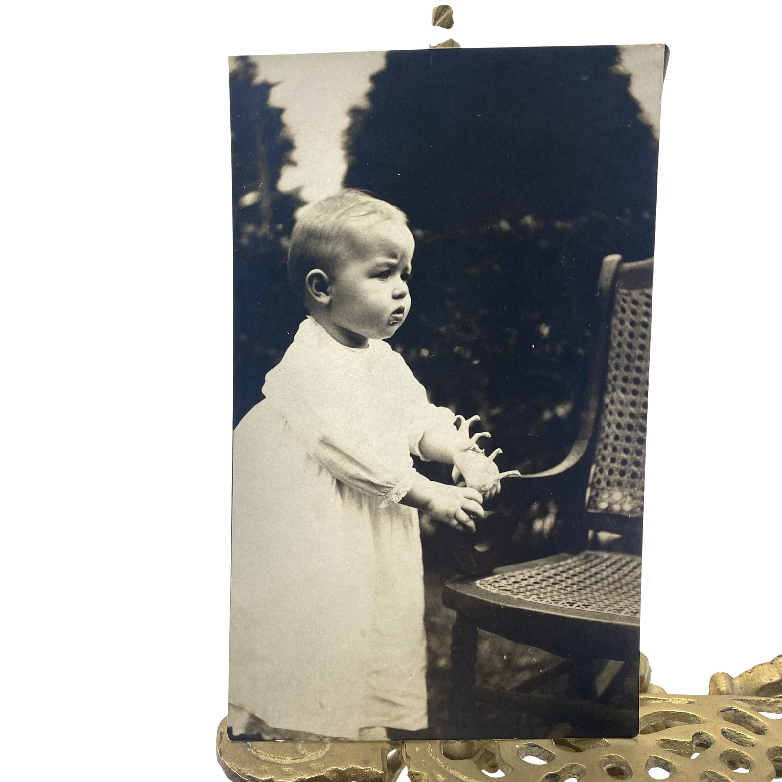 Vintage C1910s Baby Dress Wicker Chair RPPC Real Photo Postcard AZO 3.5x5.5