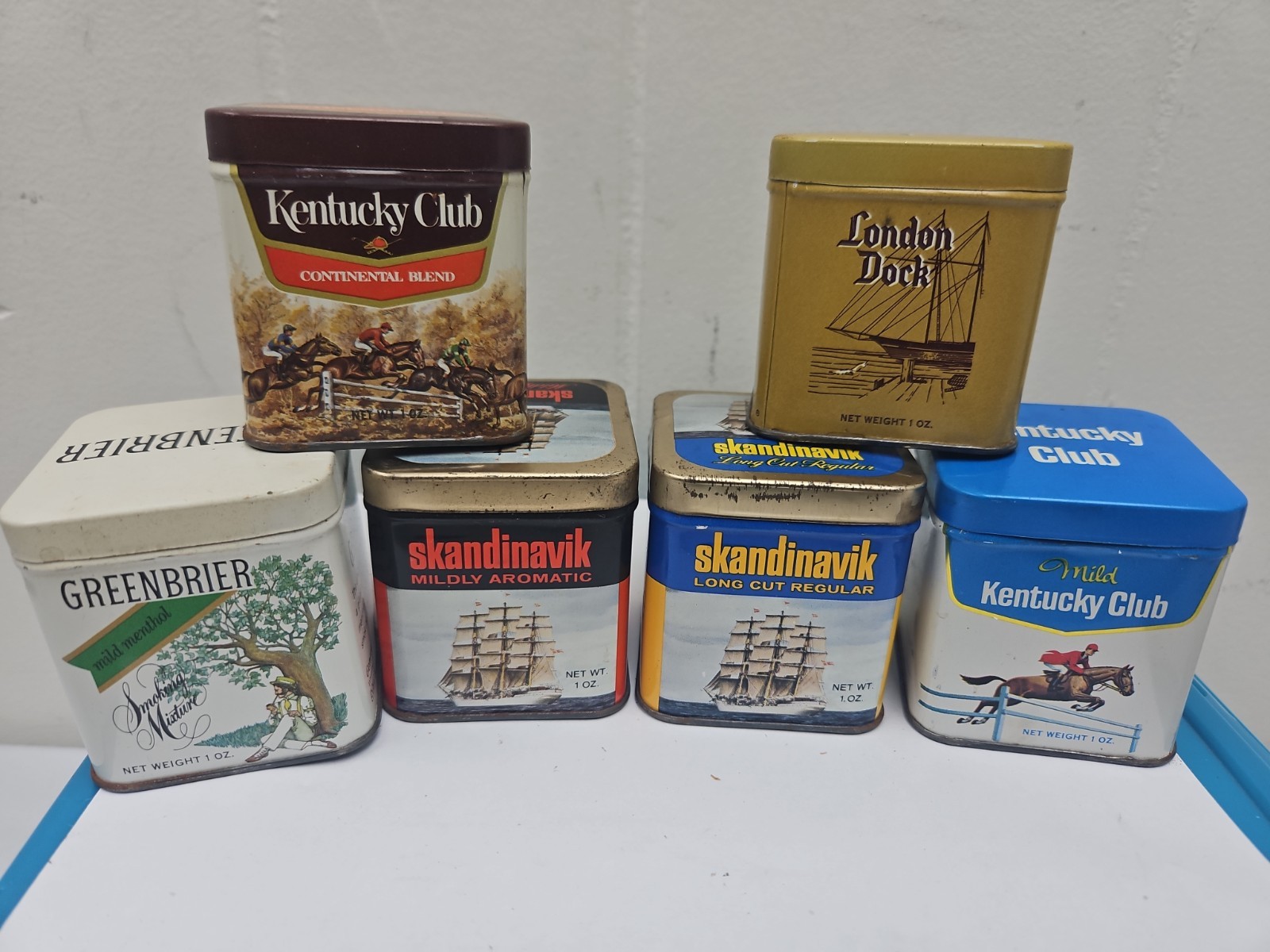 Vtg 1960’s? Mail Pouch Tobacco Co. Six 1oz Tins Set Wheeling, WV (Empty) 