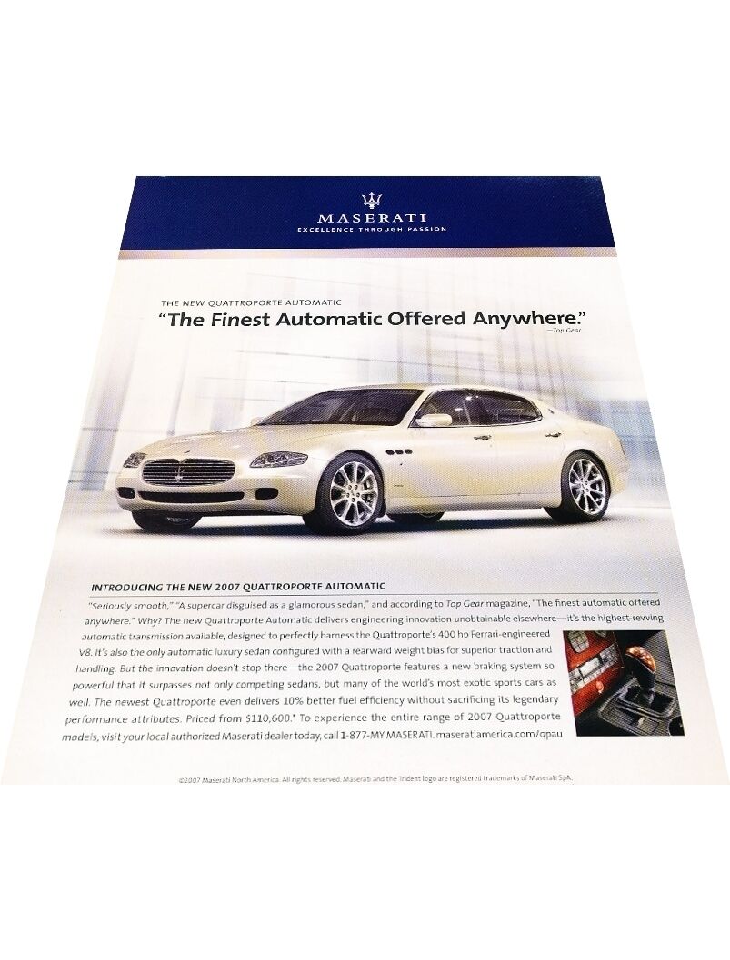 2007 Maserati Quattroporte - The Finest  Vintage Advertisement Car Print Ad J412