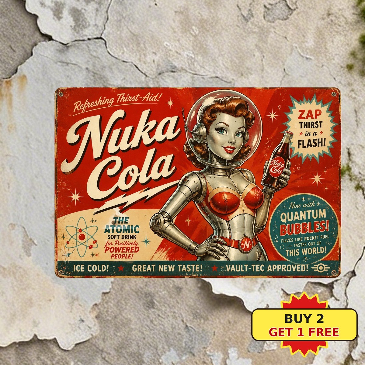 Retro Futuristic Soda Soft Drink Metal Sign Vintage Sci-Fi Gaming Cave Decor