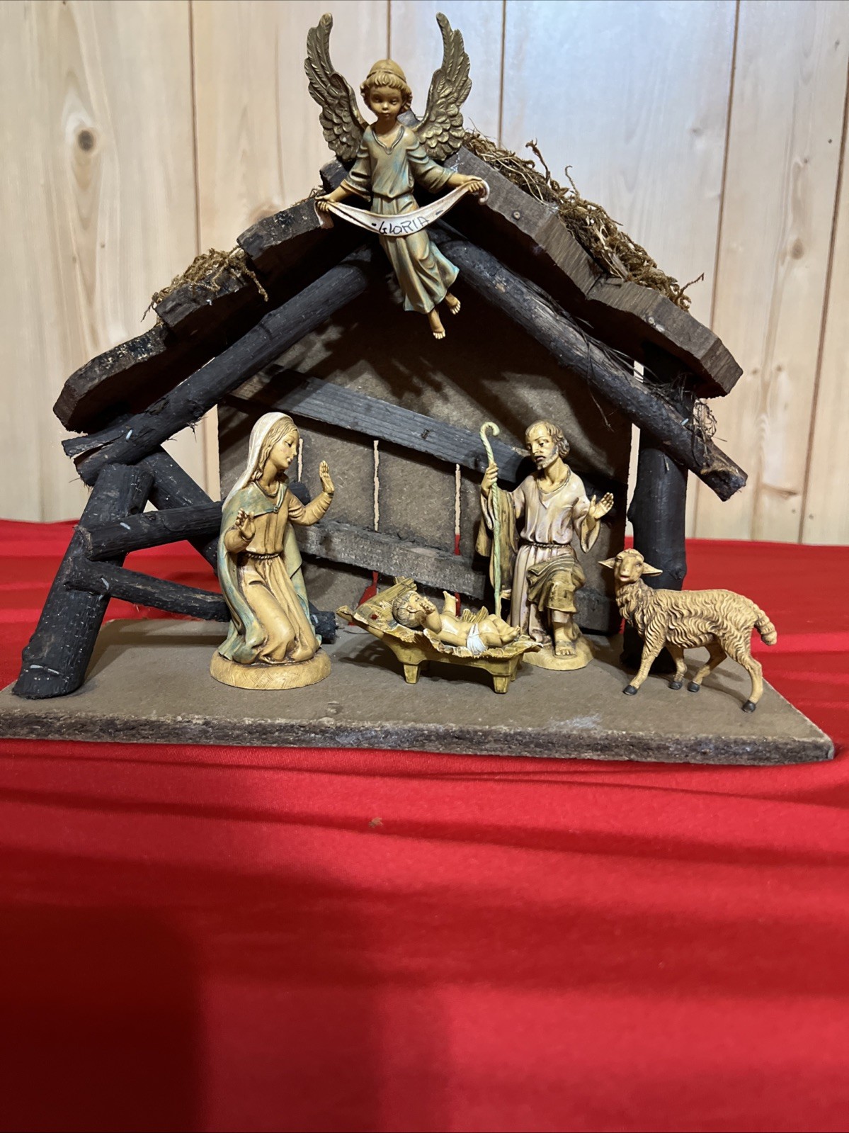 Vintage Fontanini Nativity Set 5 Figures Wood Stable Creche Depose Italy 5\