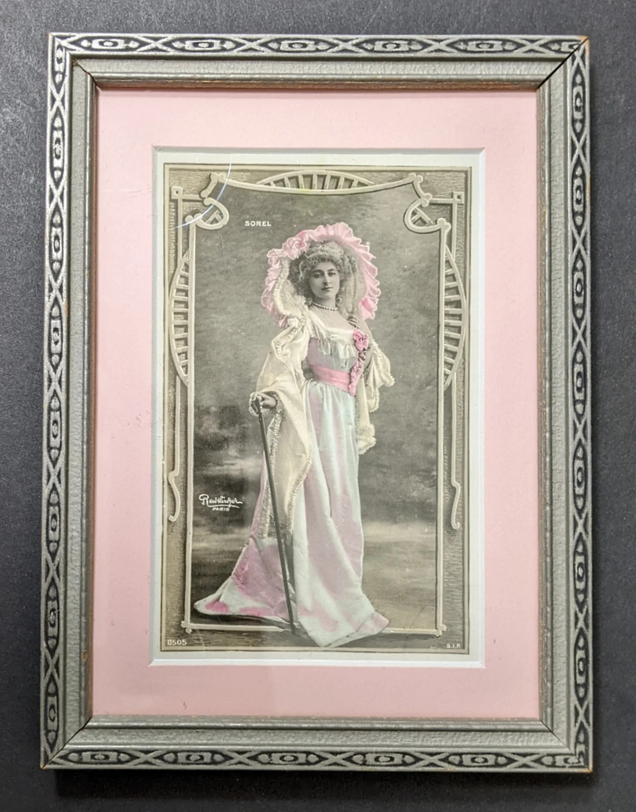 Cécile Sorel Tinted Reutlinger Postcard 1900–1910 Framed French Actress Portrait