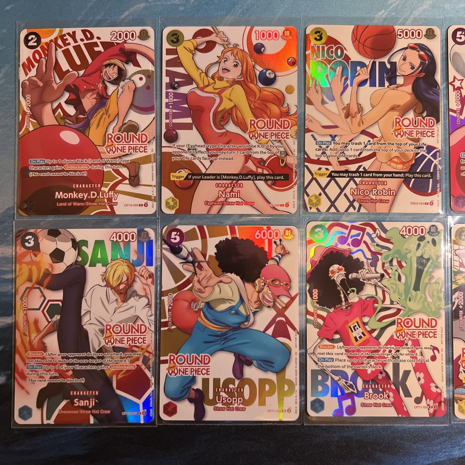 Round 1 x One Piece Promo Cards - Full Set of 10 English + 2 Keychains