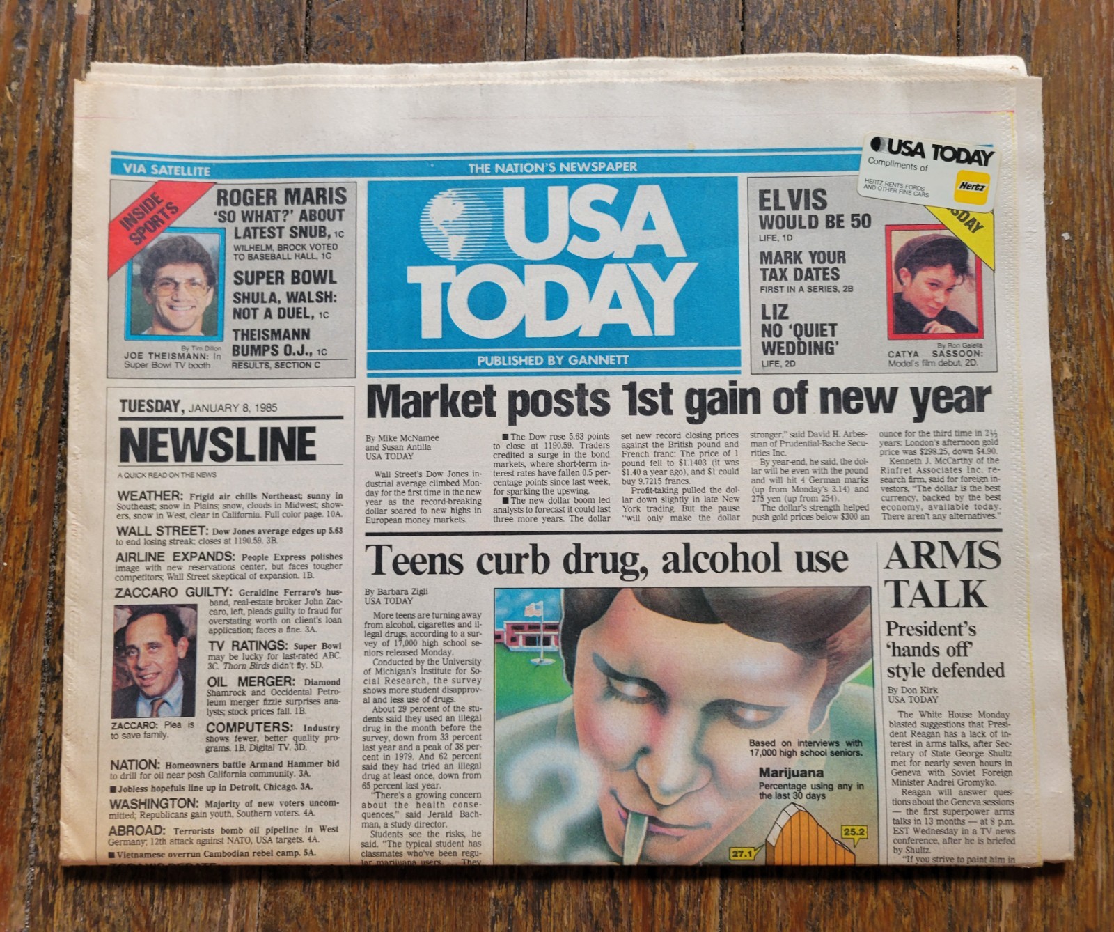 USA Today Newspaper, Jan 8, 1985, Complete, ARMS Talk, Elvis Would Be 50