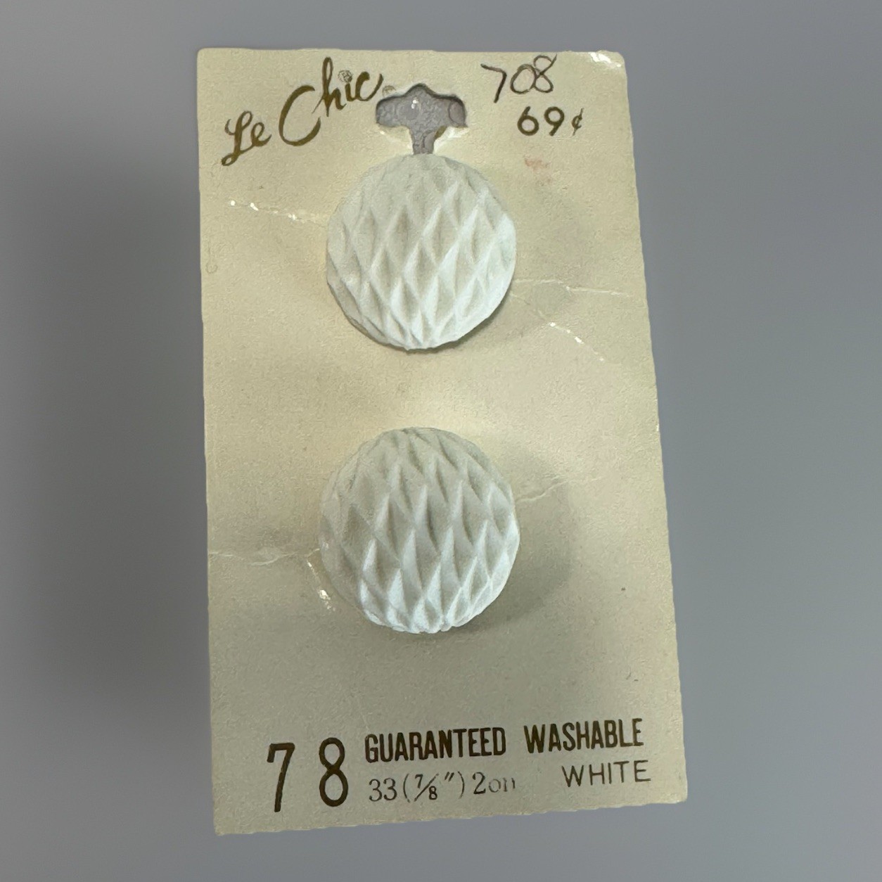 Vintage Le Chic White Diamond Textured Dome Buttons Made in Japan 2 on Card NOS