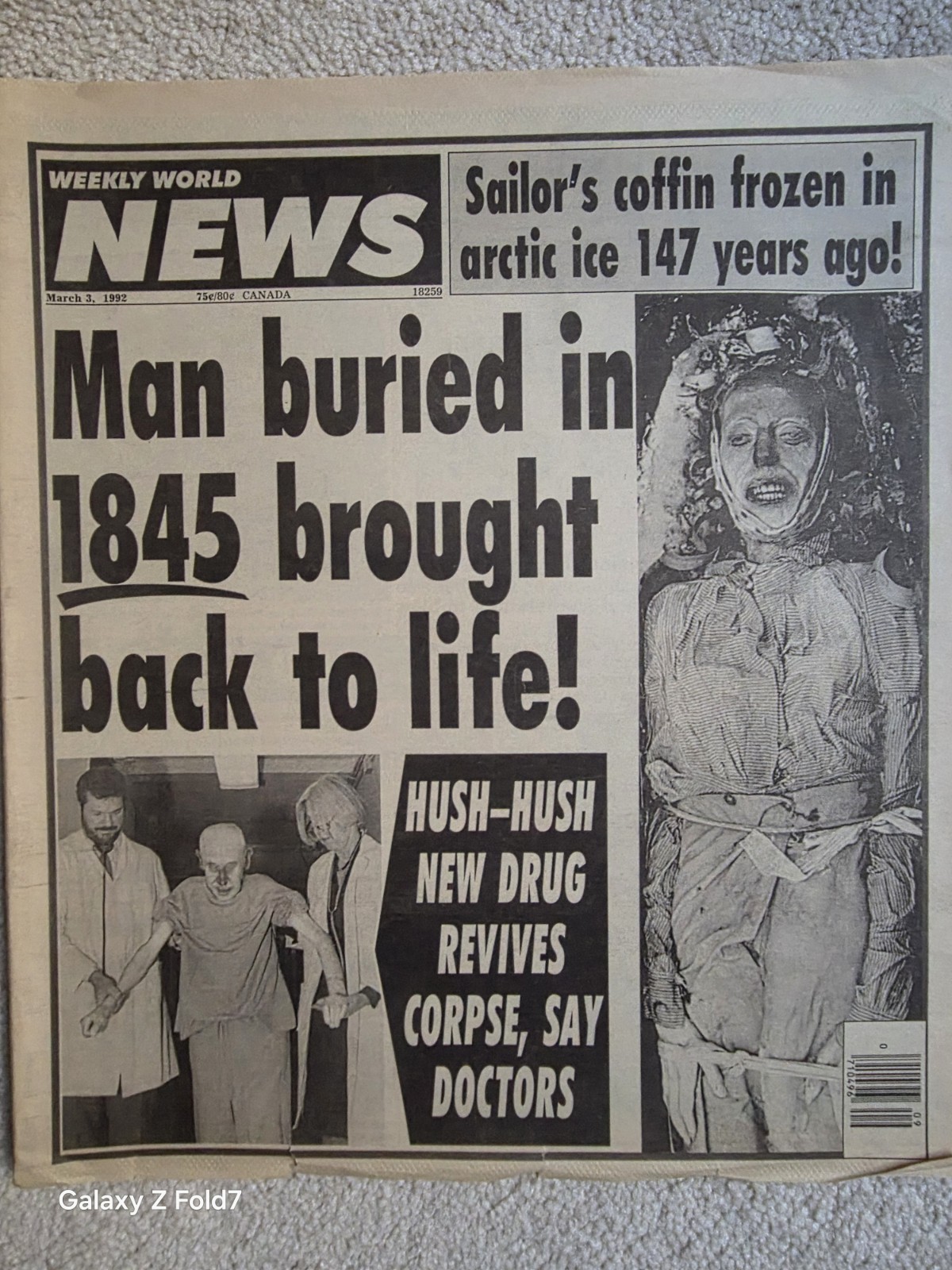 VINTAGE WEEKLY WORLD NEWS FAKE NEWSPAPER TABLOID MAN BURIED IN 1845 BACK TO LIFE