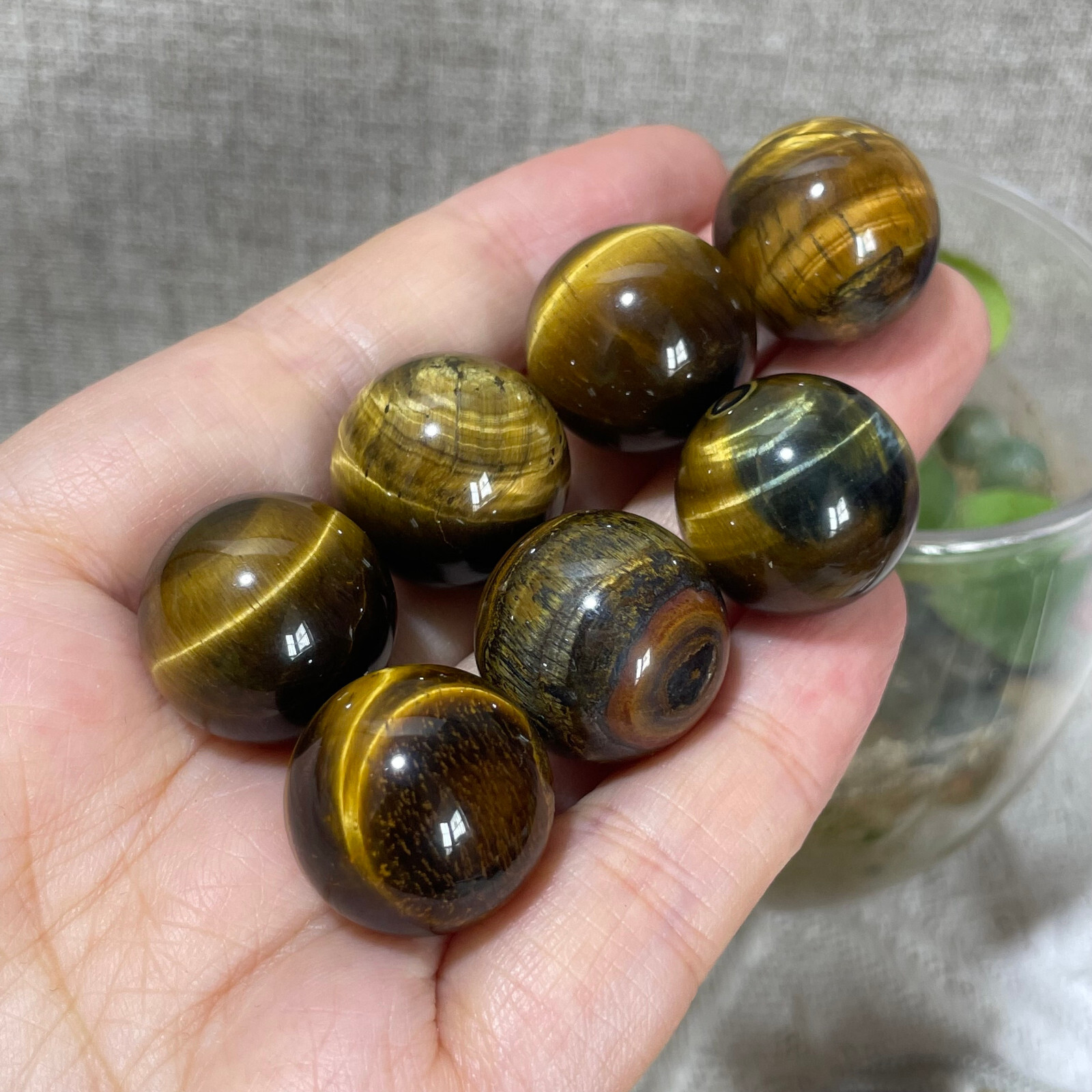 7pcs 18mm Natural tiger's eye ball quartz crystals sphere gem reiki healing 65g 