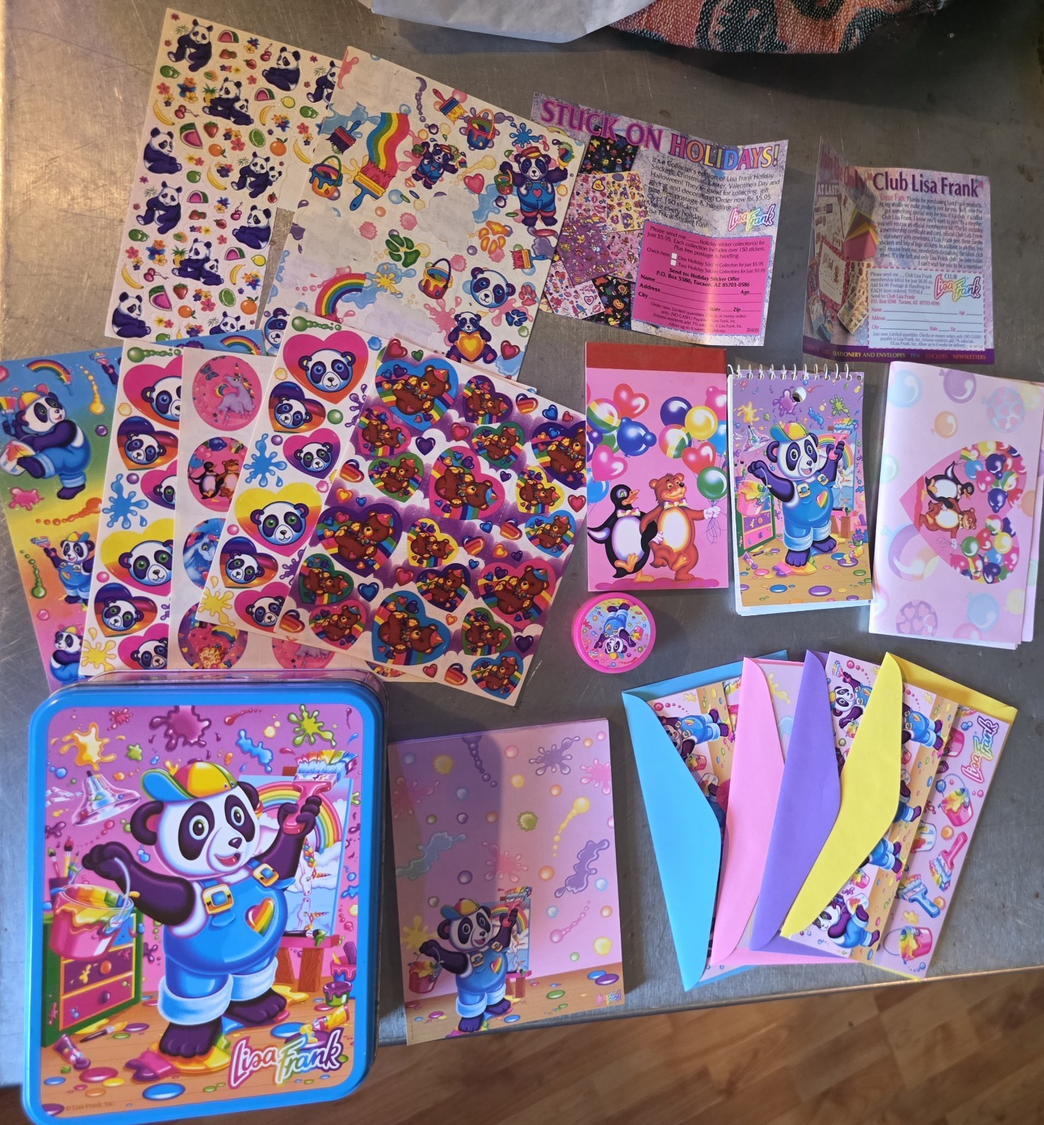 Vintage Lisa Frank Panda Painter Stationery Tin Set Stickers Notebook  Etc.