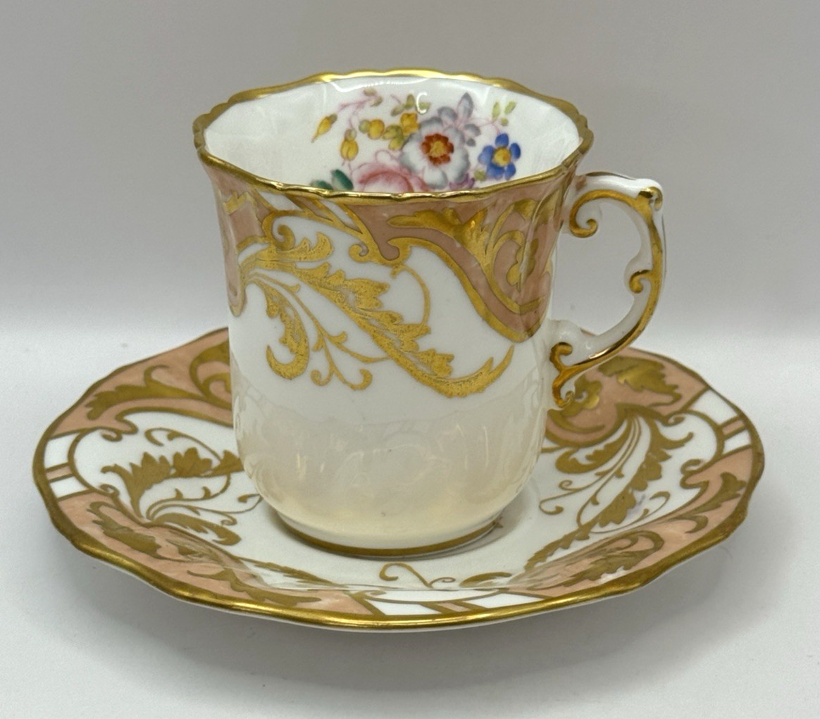 Hammersley & Co Petite Teacup & Saucer Set Gold Peachy Pink Floral