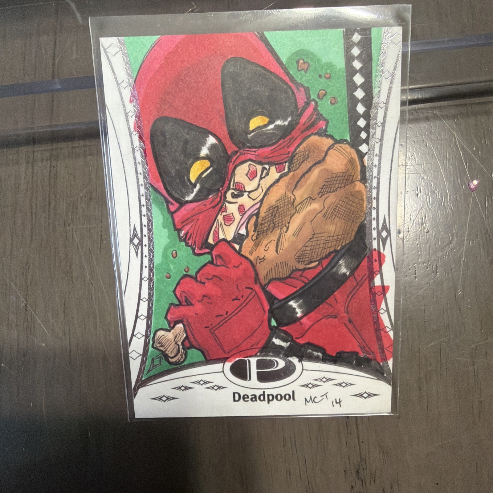 2014 Upper Deck Marvel Premier Deadpool 1/1 Sketch Card Fried Chicken Hand Drawn