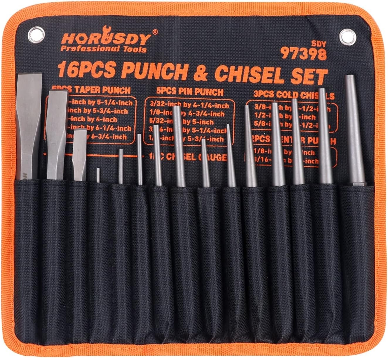 HORUSDY 16-Piece Punch and Chisel Set Metalworking Hand Tool Kit