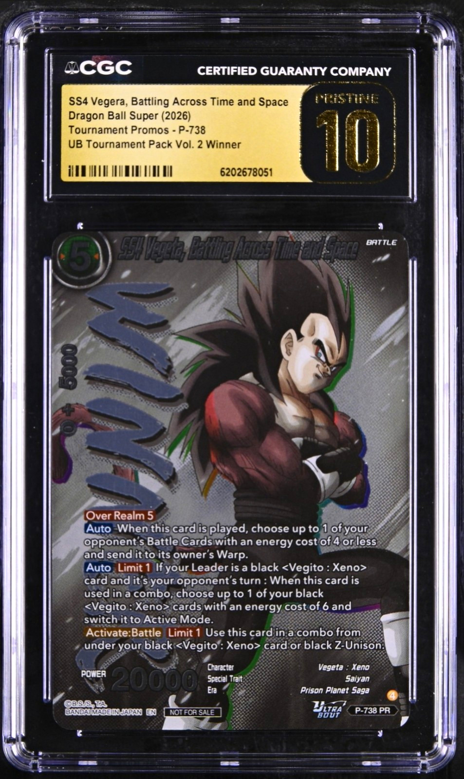 POP 1 CGC PRISTINE SS4 Vegeta Winner Promo Part Acr. Time and Space P-738 Foil