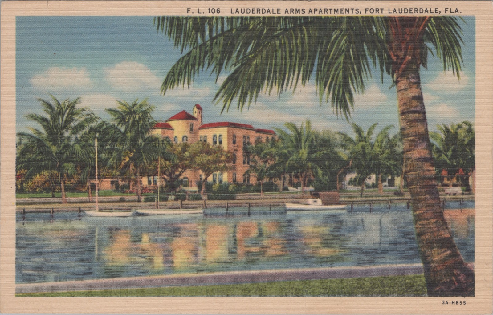 Fort Lauderdale FL Lauderdale Arms Apartments Waterfront Art Colortone c1943
