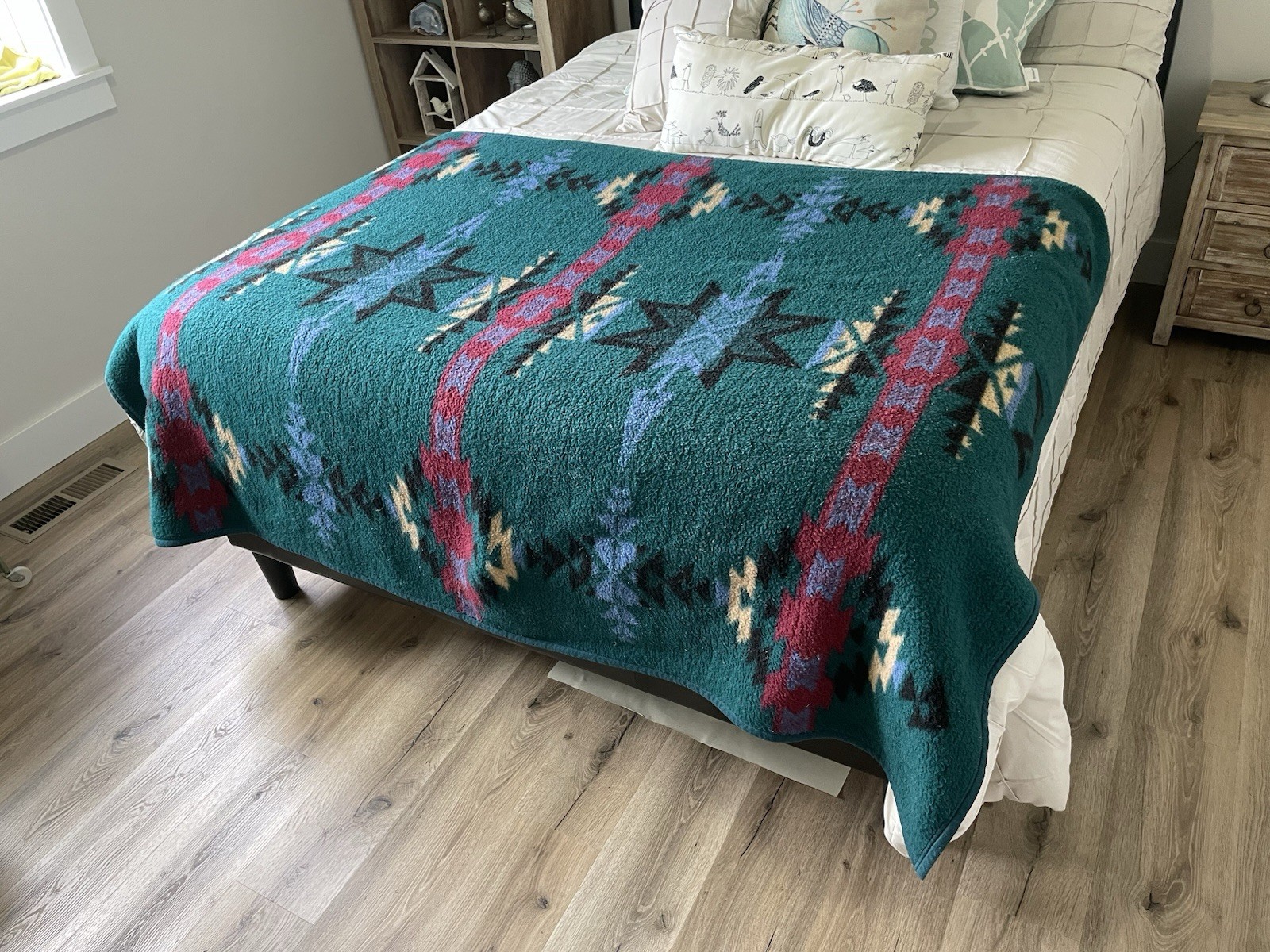 Vintage Biederlack Southwestern Reversible Blanket Teal Black USA Made