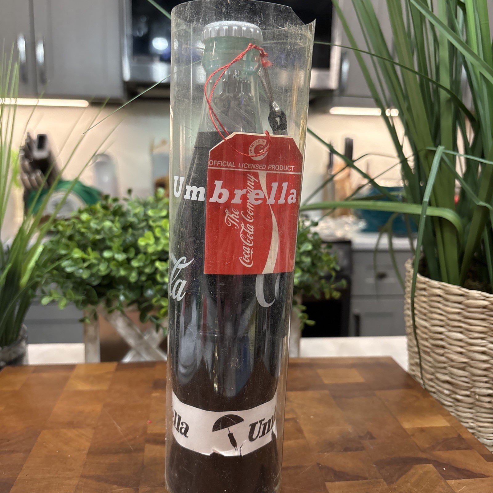 Vintage Collector Coca Cola Umbrella In Bottle NOS Gray Umbrella.