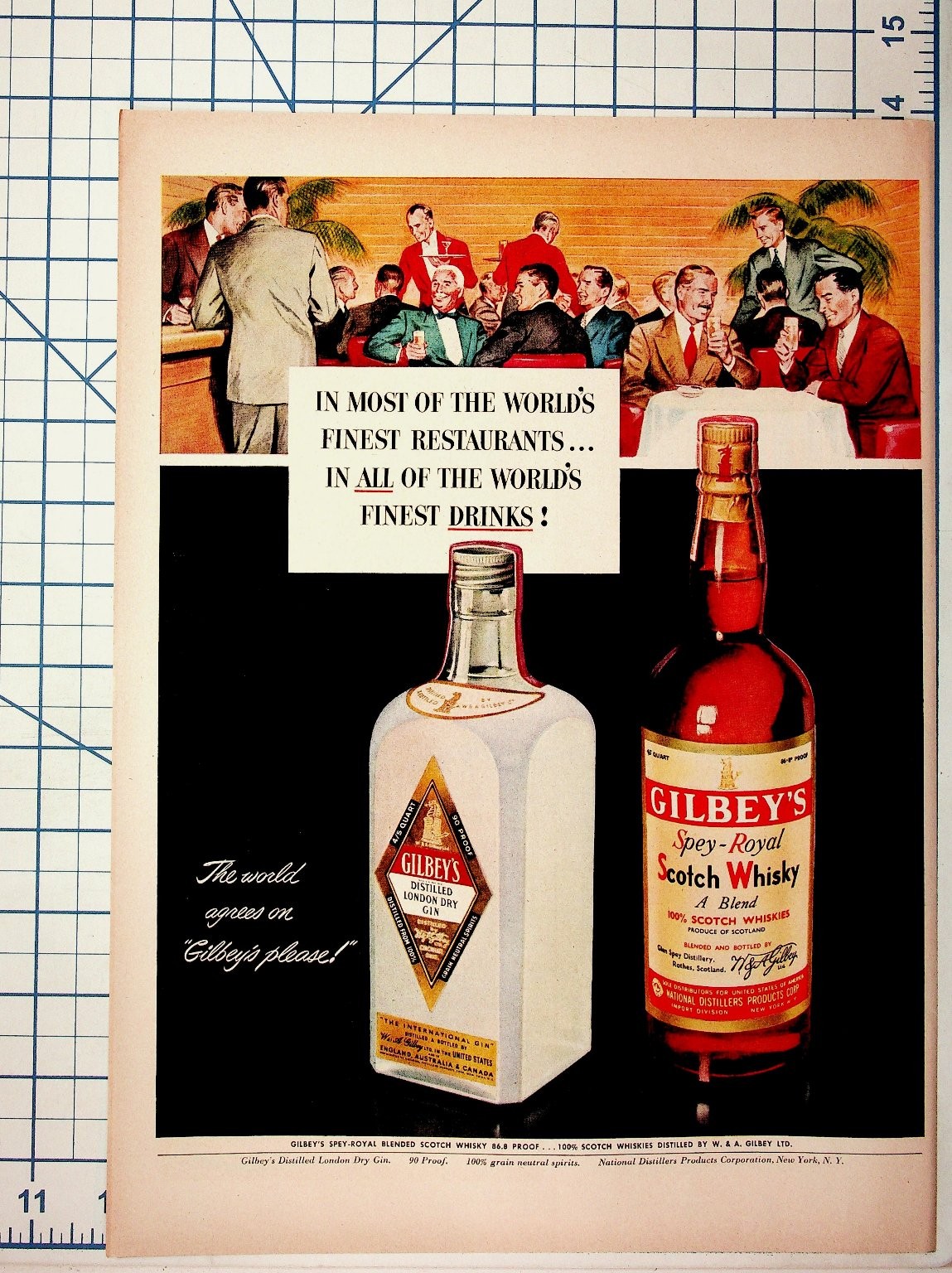 Gilbey\'s Gin Scotch Whisky Vintage Magazine Ad Bar Restaurant Art