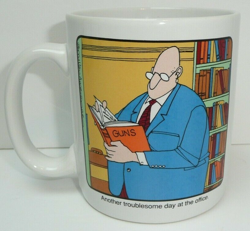 The Neighborhood Coffee Cup Another Troublesome Day at Office Gun Mug 1988 Comic