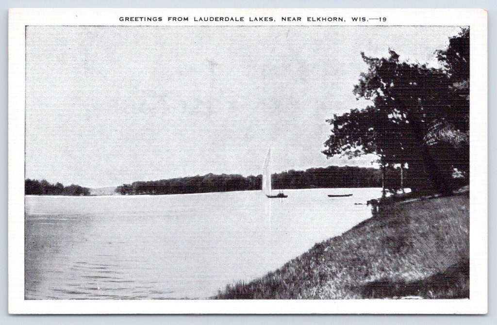 Lauderdale Lakes Wisconsin Sailboat Near Elkhorn Greetings From c1930 Postcard
