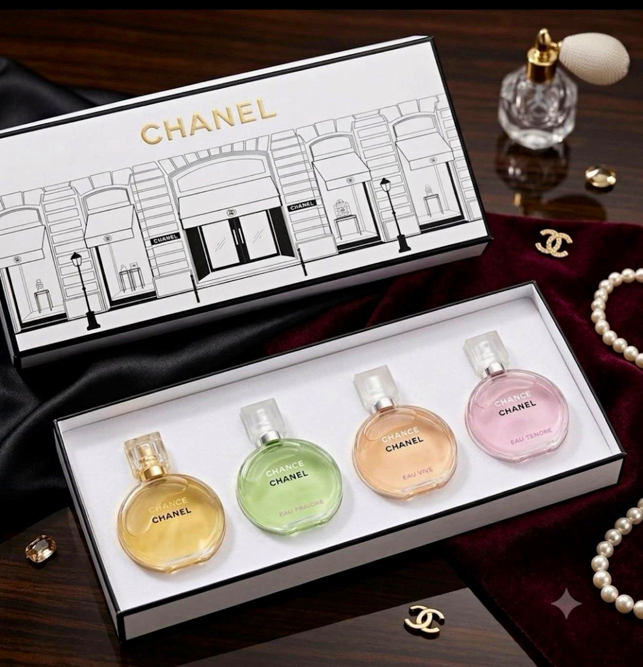 CHANEL Chance Miniature Perfume Fragrance Set 4 Mini Bottles 7.5ml Each