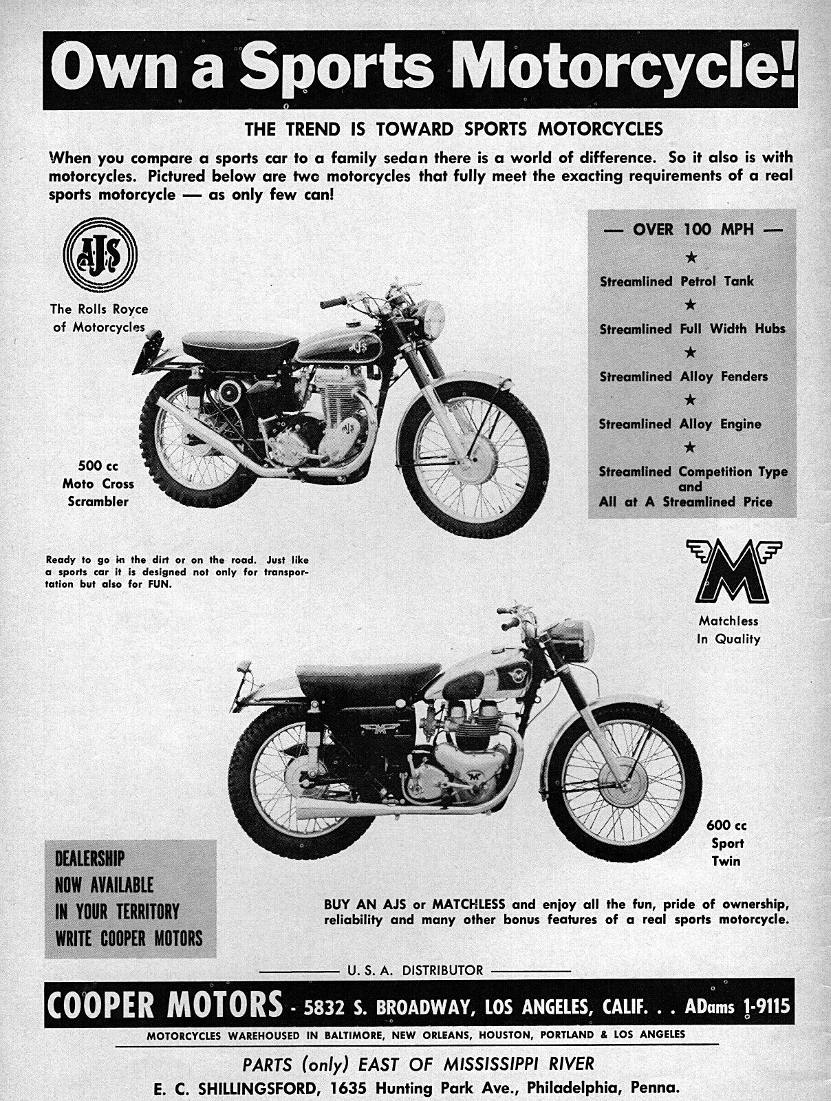 1957 Matchless G80S & AJS Motocross Scrambler Motorcycle Original Ad 