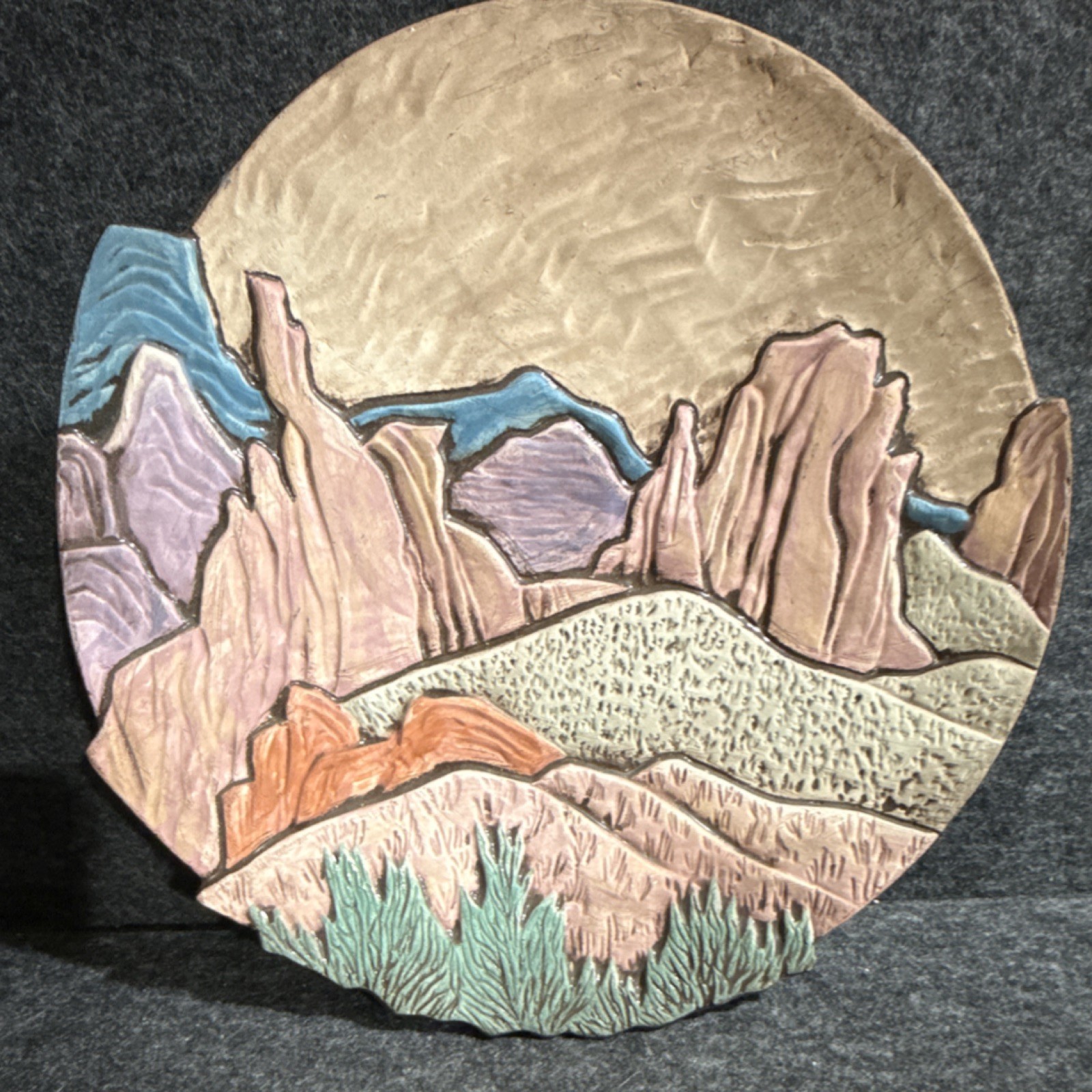 Signed Boos 2005 Sedona Red Rocks Southwestern Studio Pottery Wall Plaque