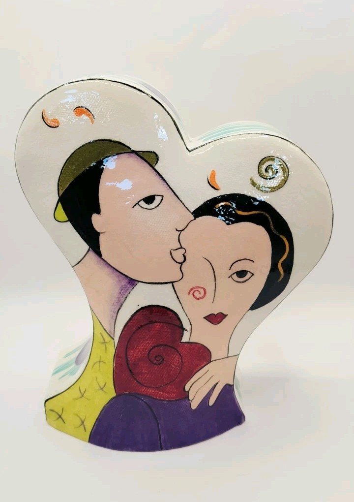 Vintage Virginia Seeley Signed 1998 Art Nouveau Couple Love Ceramic Figurine