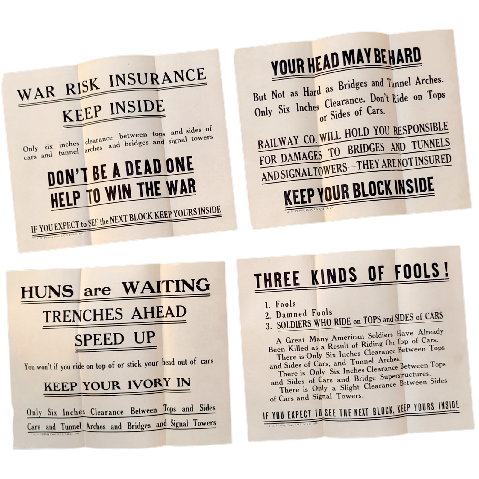 1918 Vintage Railroad Safety Poster for WWI Soldiers LOT Original RARE Flyer