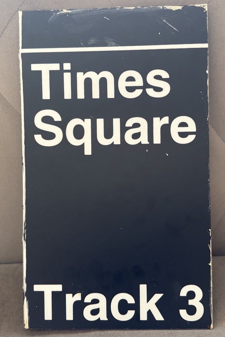 Original Times Square Track 3 NYC Subway MTA Metal Sign Vintage Rare Manhattan