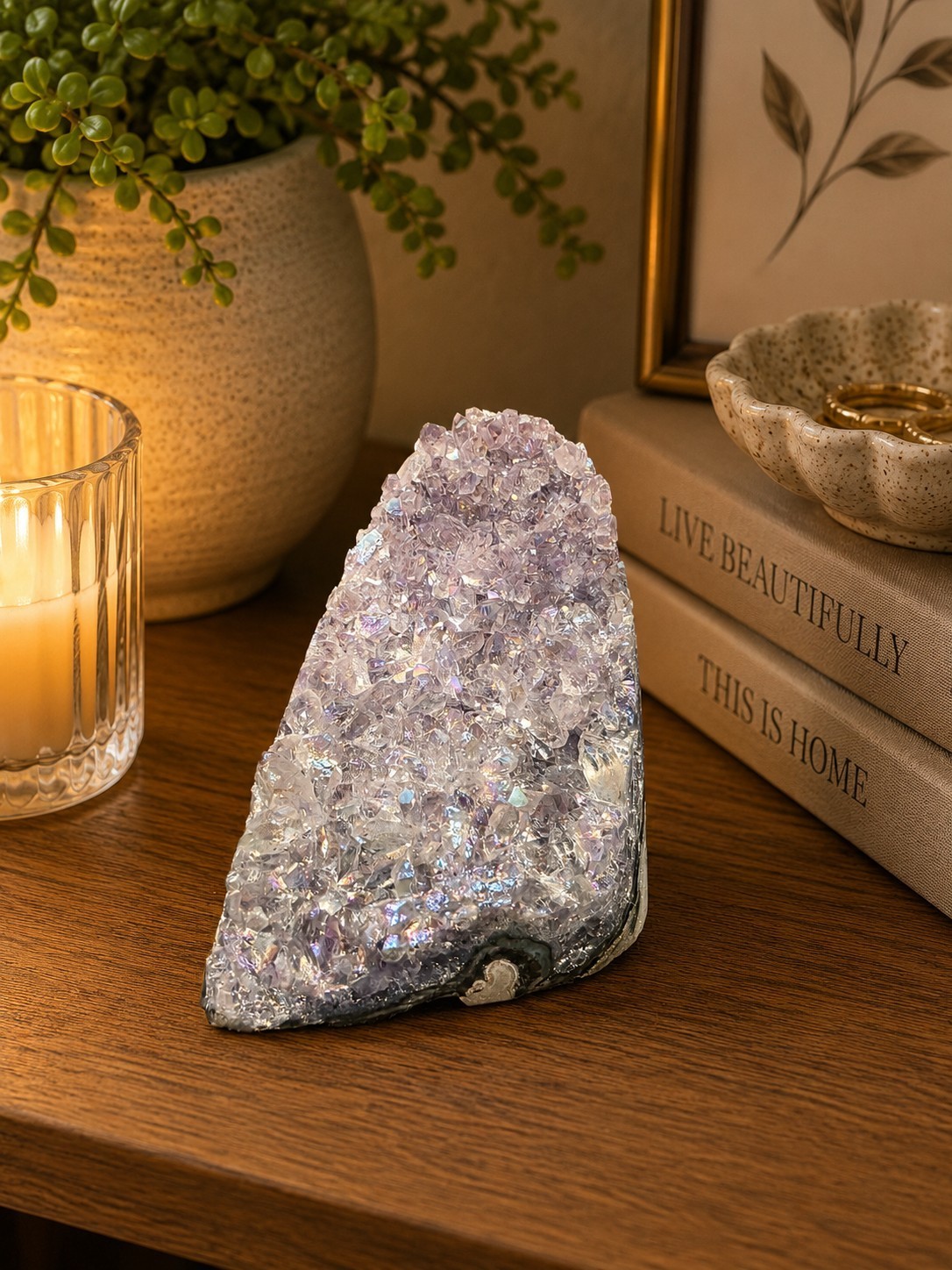 Premium Amethyst Angel Aura Druzy 266 Mini Geode Cut Base 553g H10xW6xD8cm