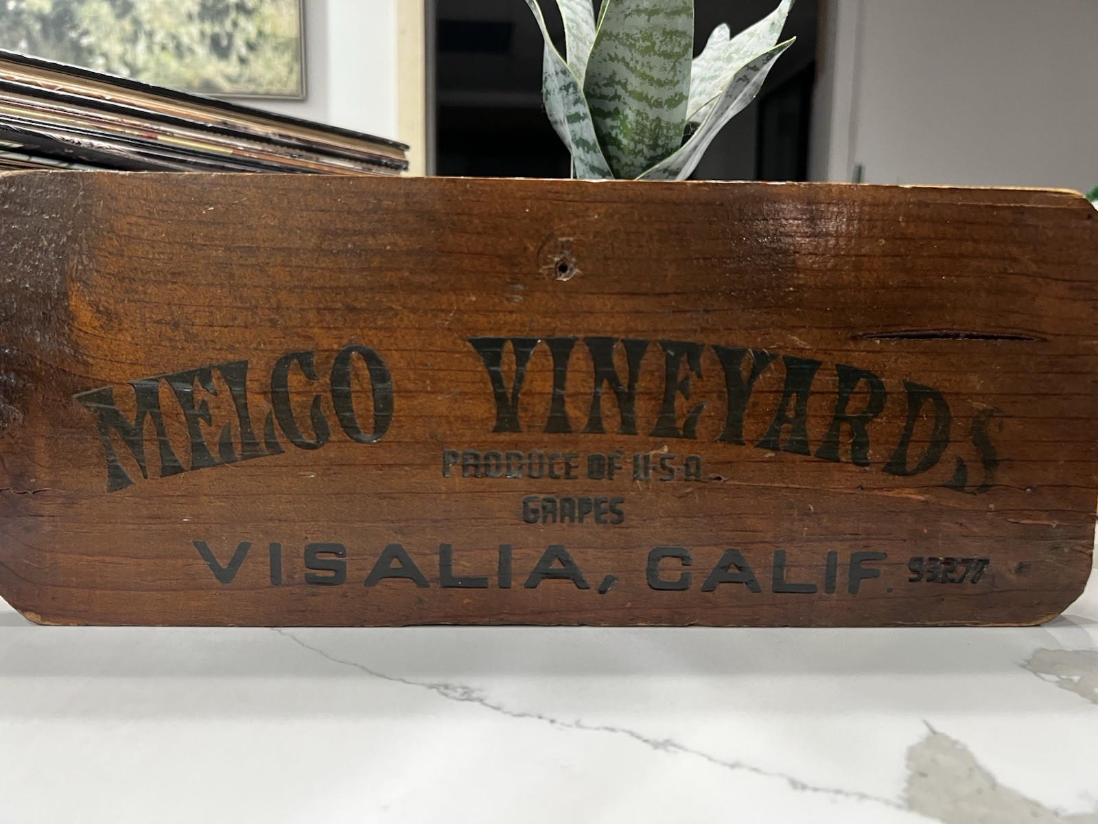 Vintage Melco Vineyards Visalia CA Wood Grape Crate End Advertising Sign
