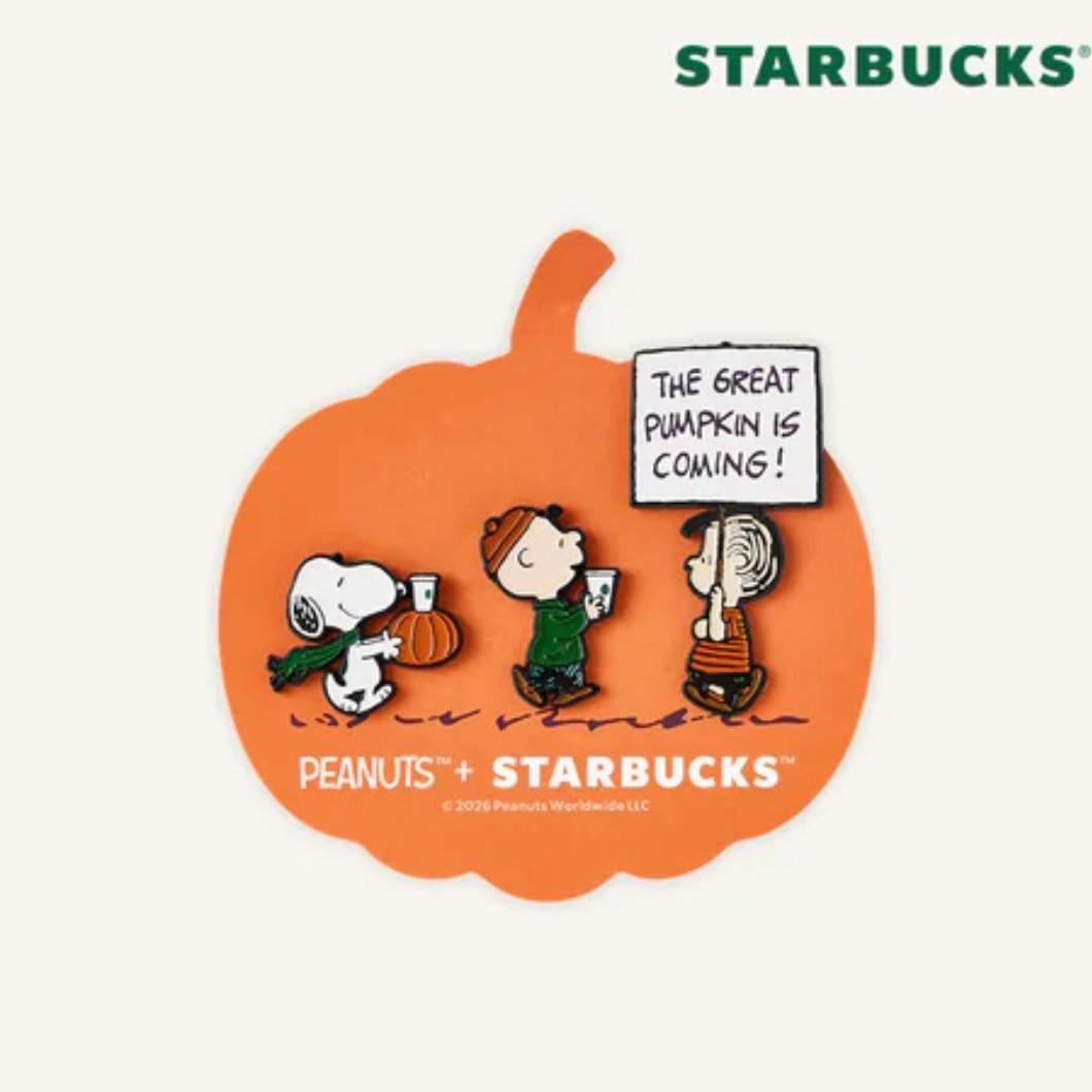 Starbucks Korea Peanuts Snoopy Pumpkin Enamel Pin Set 2026 Online Exclusive