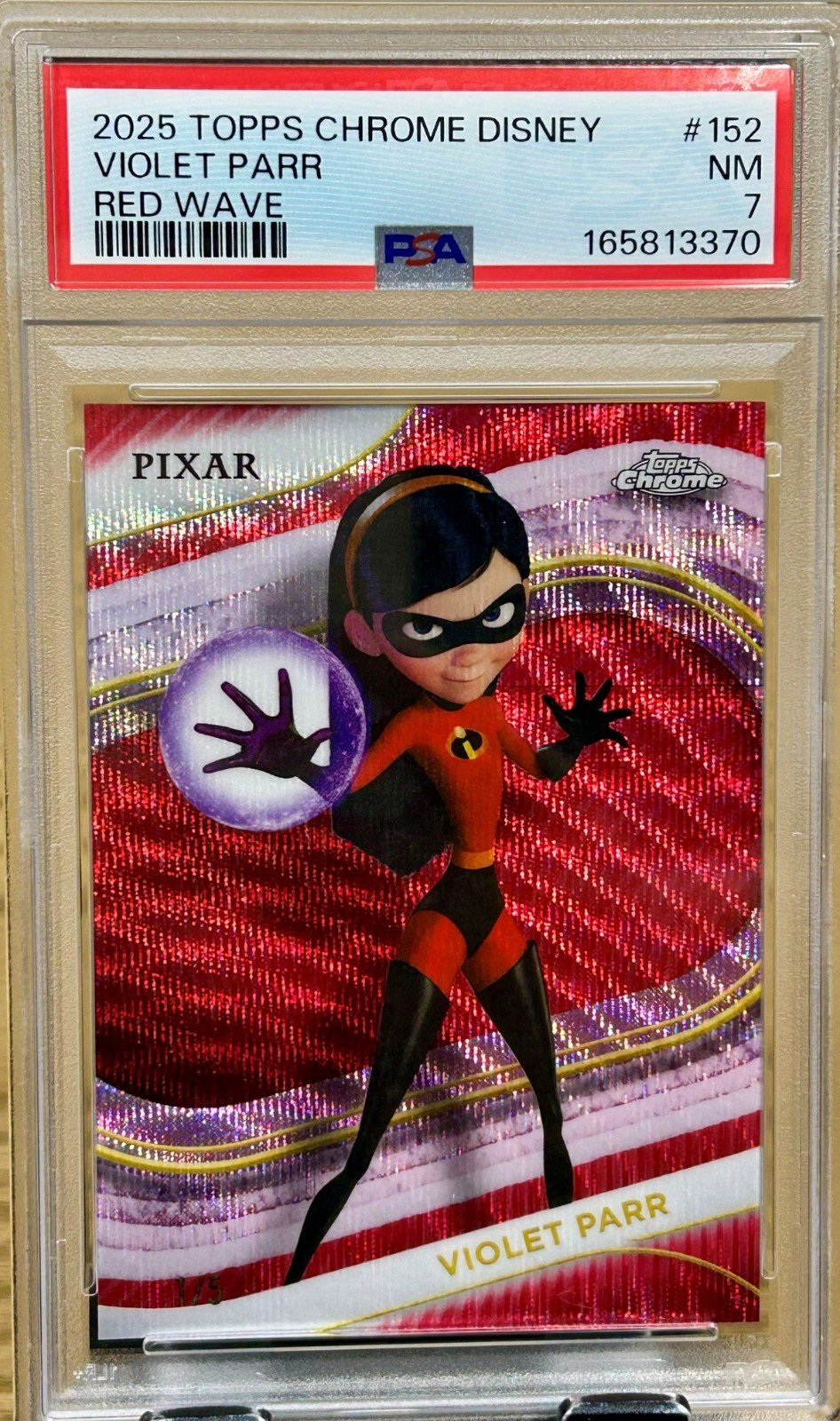 2025 Topps Chrome Disney Violet Parr Red Wave 1/5 PSA 7