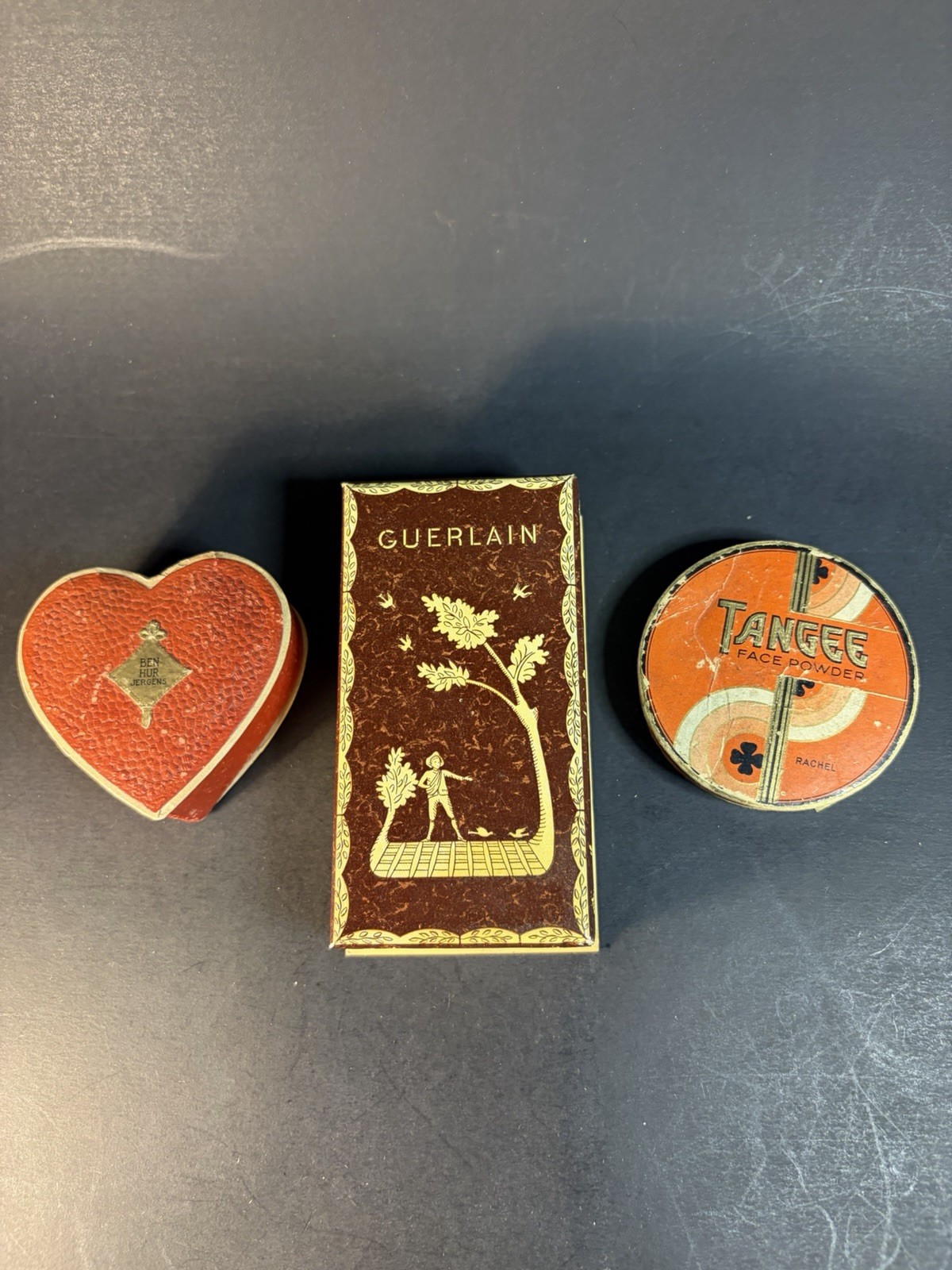 Vintage Guerlain Mitsouko Parfum ,Tangee Face Powder & Jergens Ben Hur Boxes