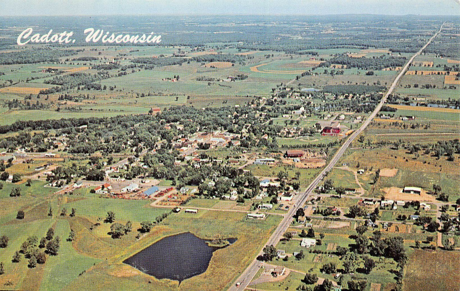 Cadott WI Wisconsin Chippewa County Main Street Aerial View Vtg Postcard X10